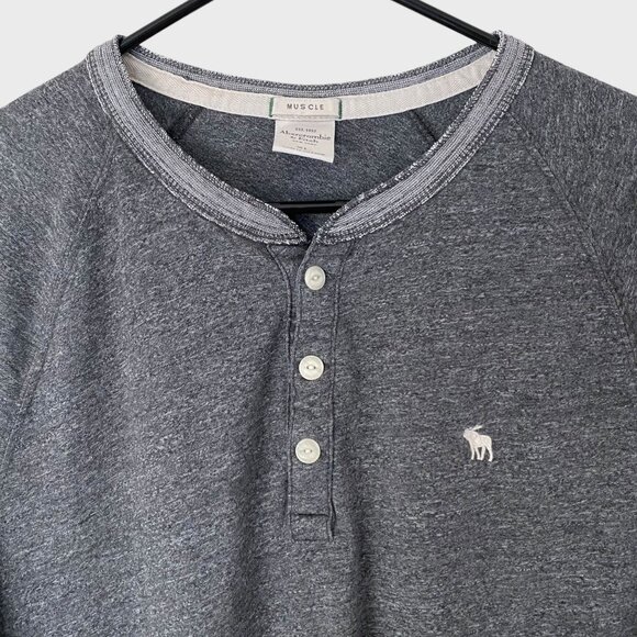 Abercrombie & Fitch Henley Shirt Gray Men's Size XL Long-Sleeve Muscle Fit - Picture 5 of 11